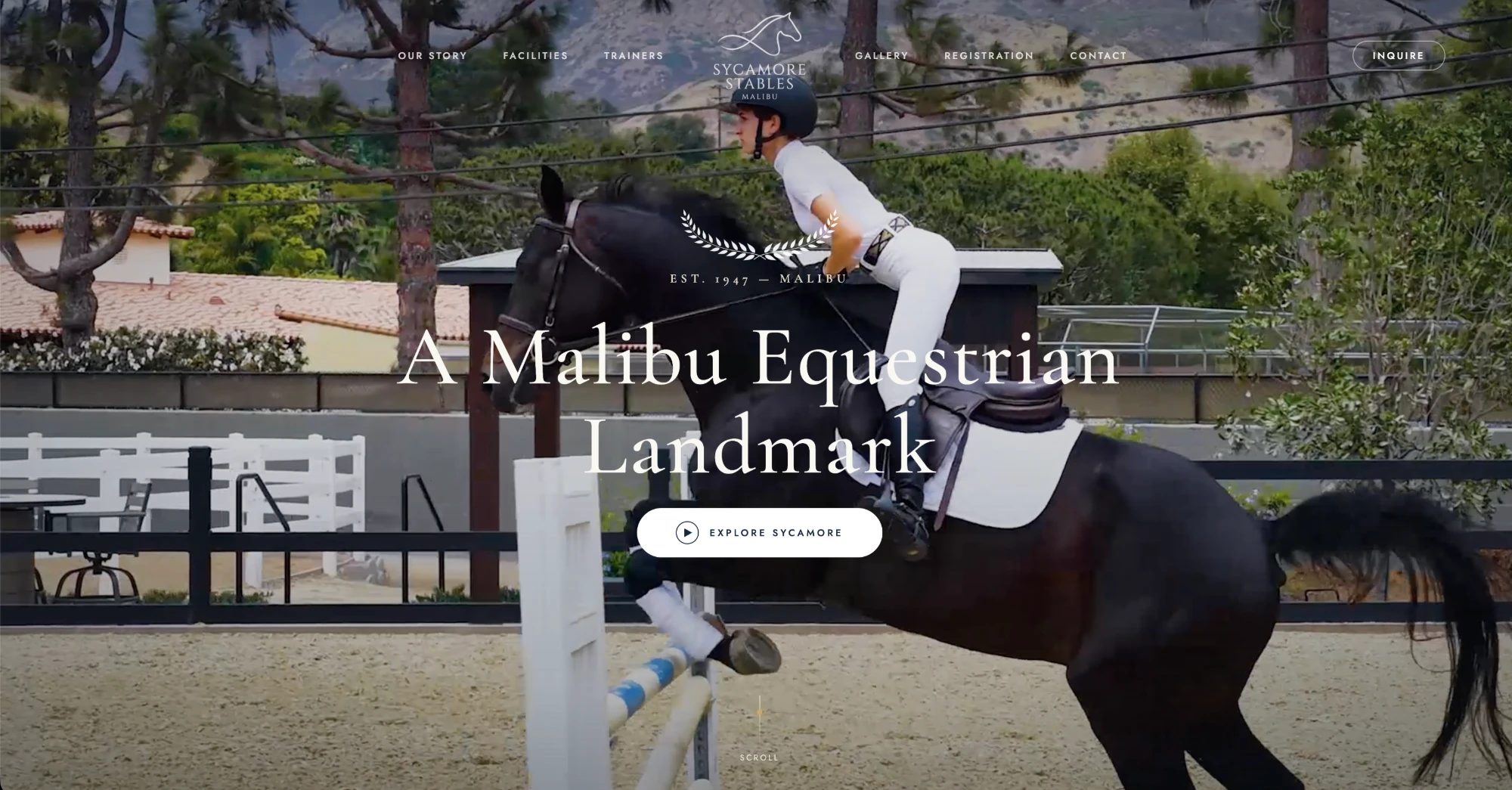 Sycamore Stables website homepage: A Malibu Equestrian Landmark